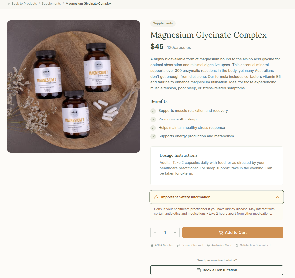 Ecommerce Apothecary product page for Magnesium Glycinate Complex